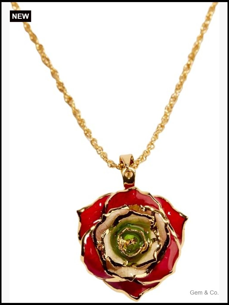24k Gold Dipped Real Rose Pendant Necklace Box Chain Lobster Clasp 20 In Gift